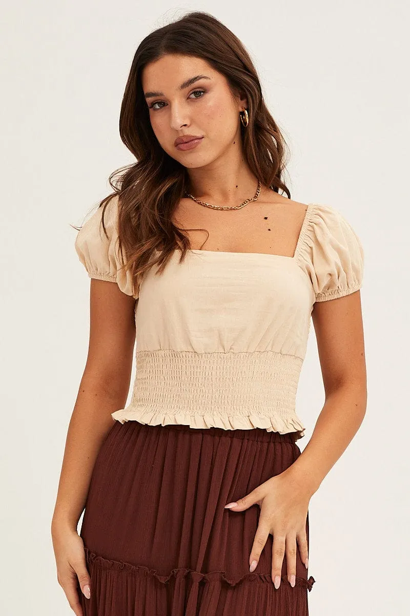 Beige Crop Top Puff Sleeve sold by Ally Fashion product image thumbnail 3