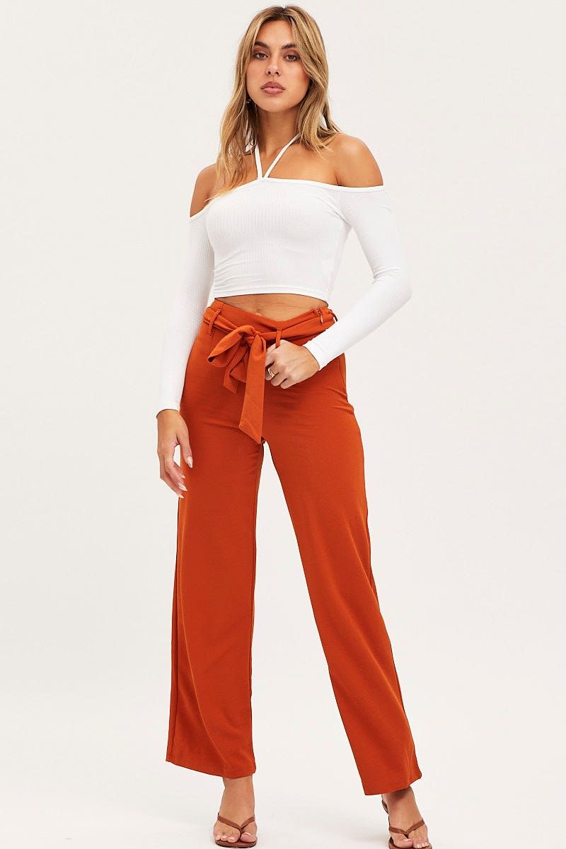 Beige Wide Leg Pants High Rise sold by Ally Fashion product image thumbnail 3