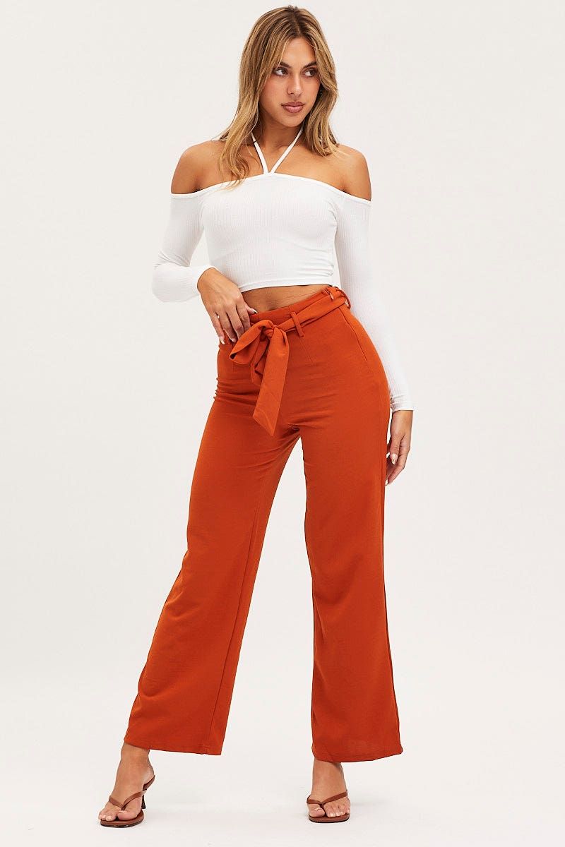 Beige Wide Leg Pants High Rise sold by Ally Fashion