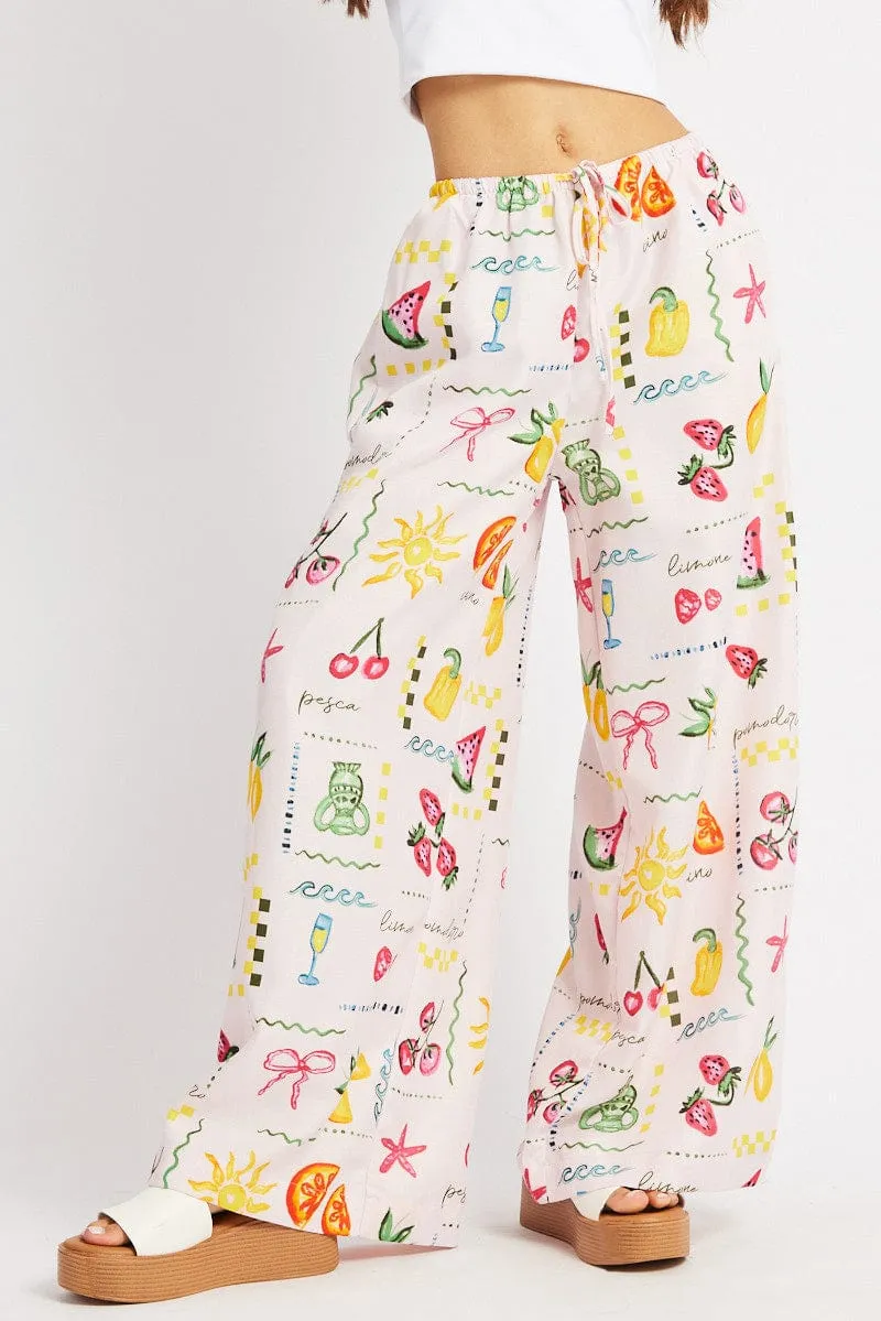 Pink Abstract Wide Leg Pants High Rise sold by Ally Fashion
