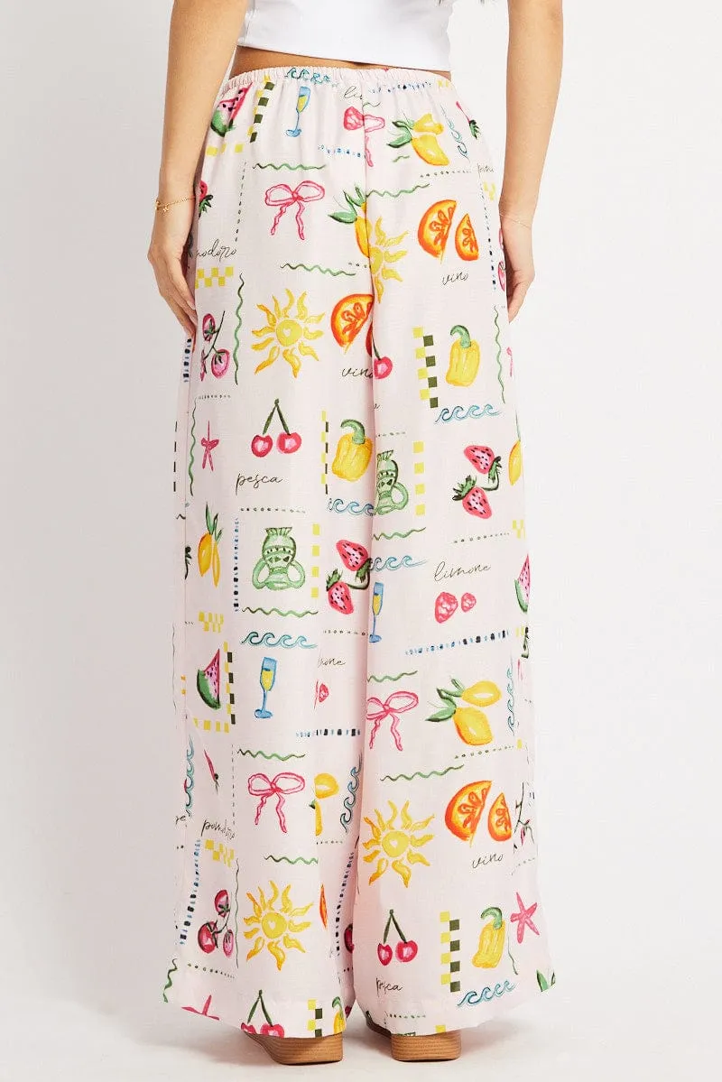 Pink Abstract Wide Leg Pants High Rise sold by Ally Fashion product image thumbnail 5