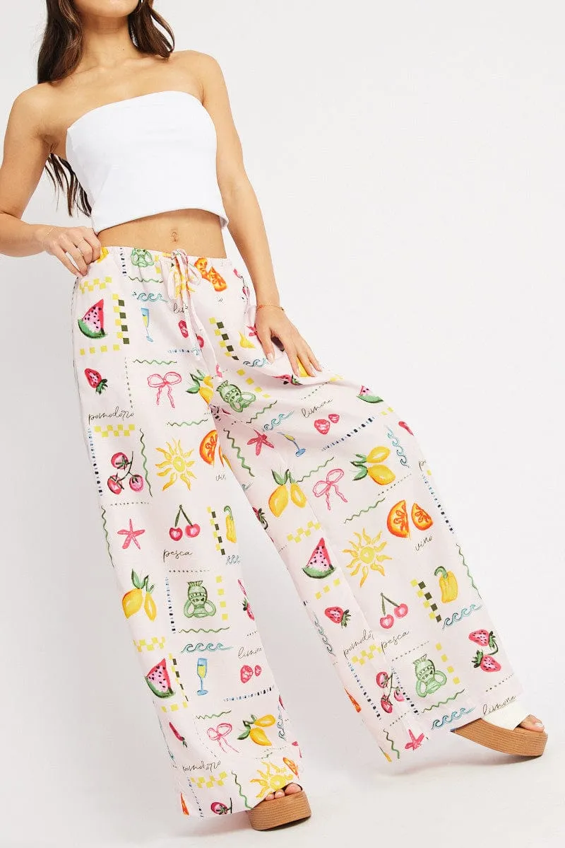 Pink Abstract Wide Leg Pants High Rise sold by Ally Fashion product image thumbnail 3