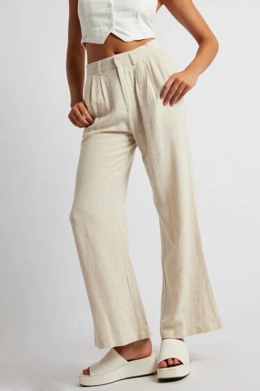 Beige Wide Leg Pant High Rise sold by Ally Fashion