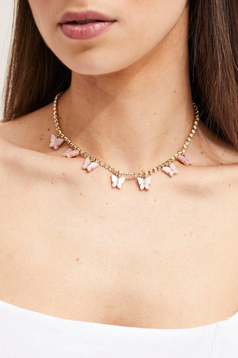 Pink Butterfly Charm Rhinestone Necklace sold by Ally Fashion product image thumbnail 2