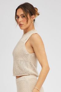 Beige Crochet Knit Tank Top sold by Ally Fashion