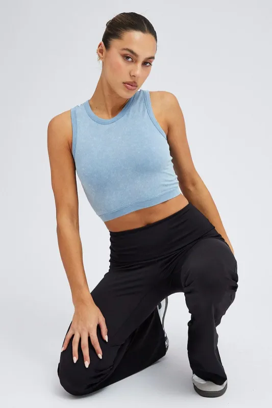 Blue Tank Top Crew Neck Washed Seamless sold by Ally Fashion