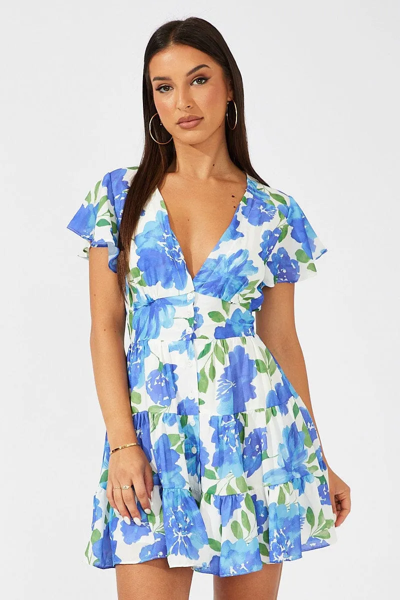 Multi Floral Fit And Flare Dress V-neck Mini sold by Ally Fashion product image thumbnail 3