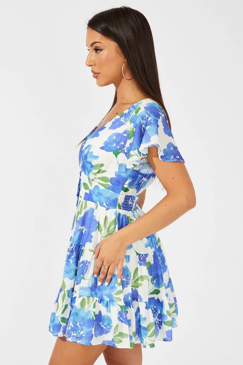 Multi Floral Fit And Flare Dress V-neck Mini sold by Ally Fashion product image thumbnail 4