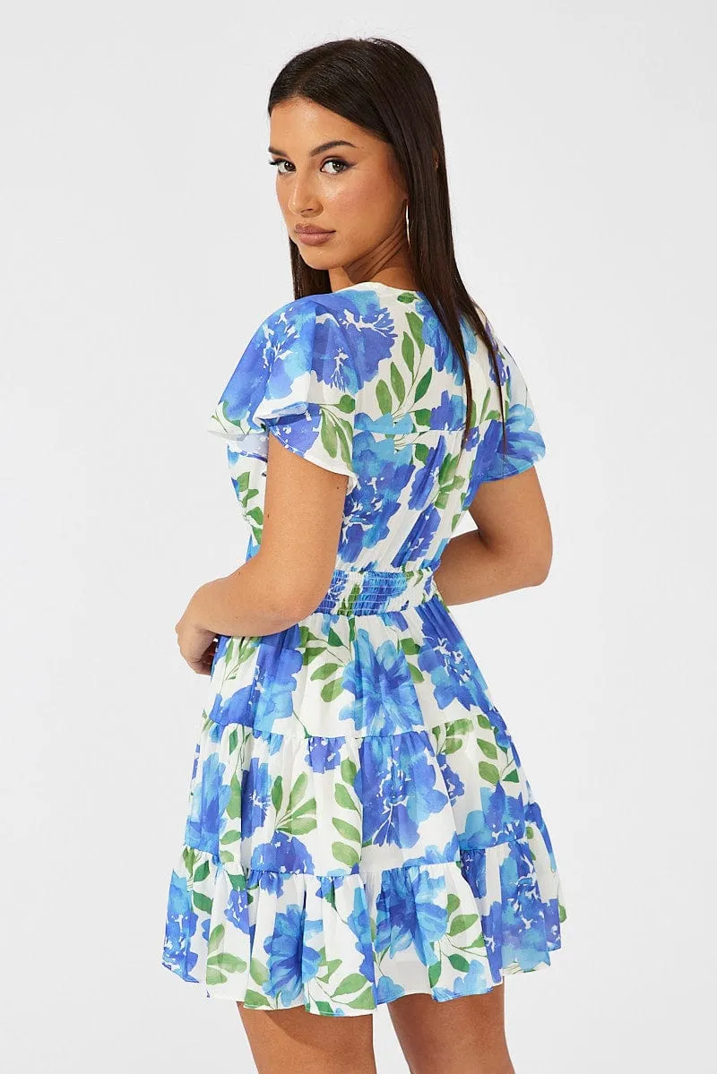 Multi Floral Fit And Flare Dress V-neck Mini sold by Ally Fashion product image thumbnail 5