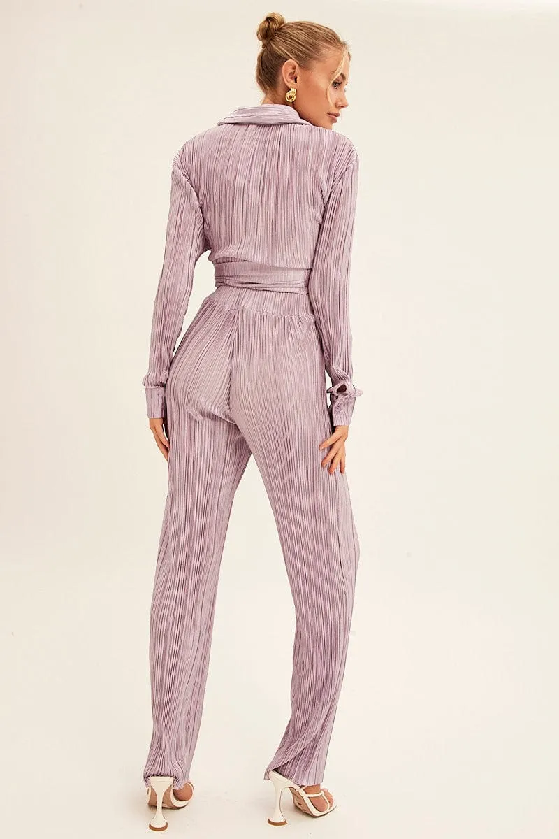 Purple Plisse Pants Wide Leg sold by Ally Fashion product image thumbnail 5