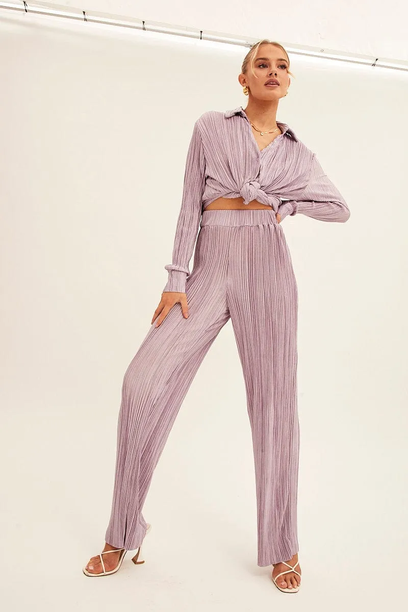 Purple Plisse Pants Wide Leg sold by Ally Fashion product image thumbnail 3