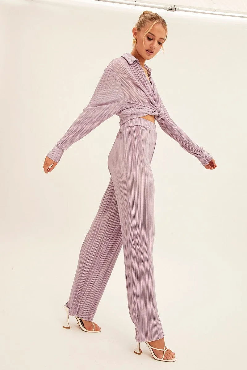 Purple Plisse Pants Wide Leg sold by Ally Fashion product image thumbnail 4