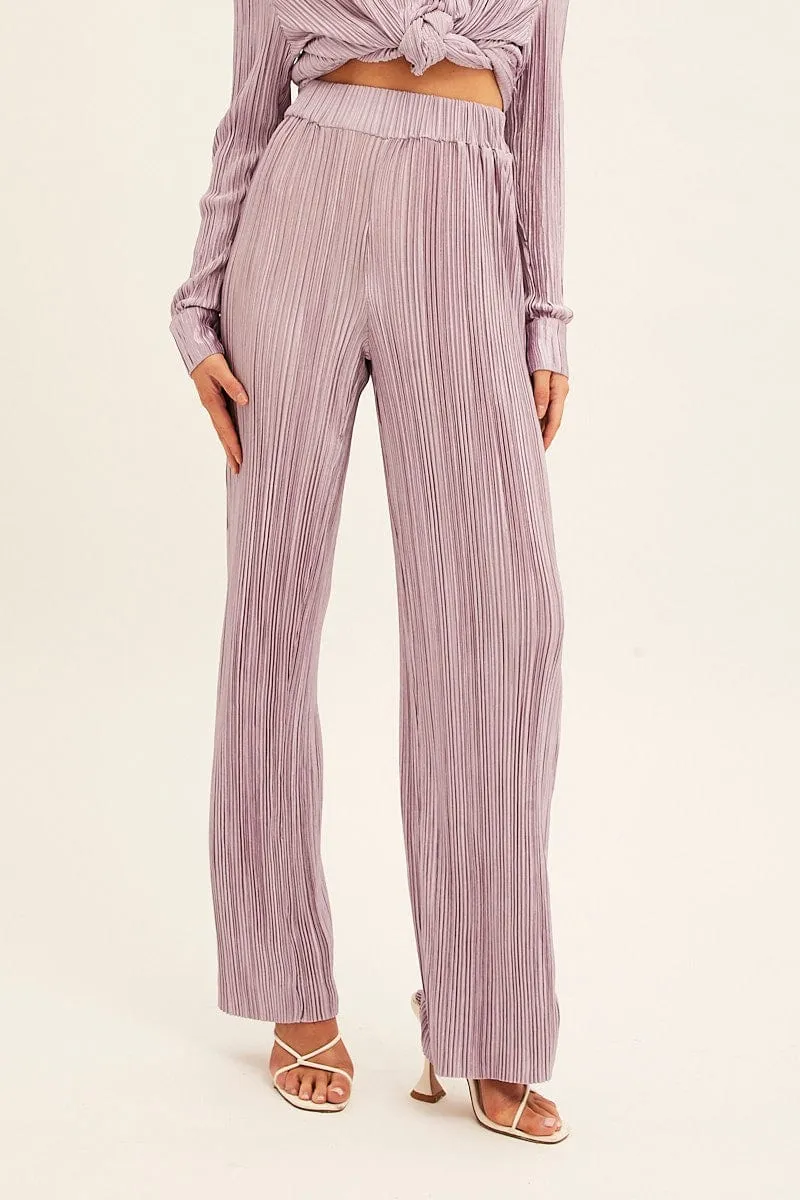 Purple Plisse Pants Wide Leg sold by Ally Fashion product image thumbnail 2