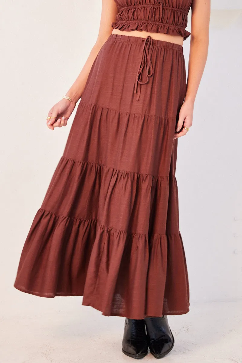 Brown Maxi Skirt Tiered sold by Ally Fashion product image thumbnail 3