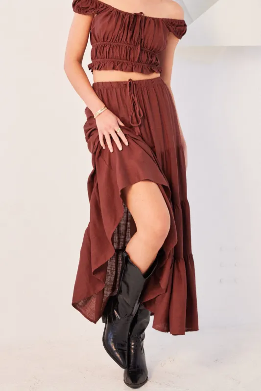 Brown Maxi Skirt Tiered sold by Ally Fashion
