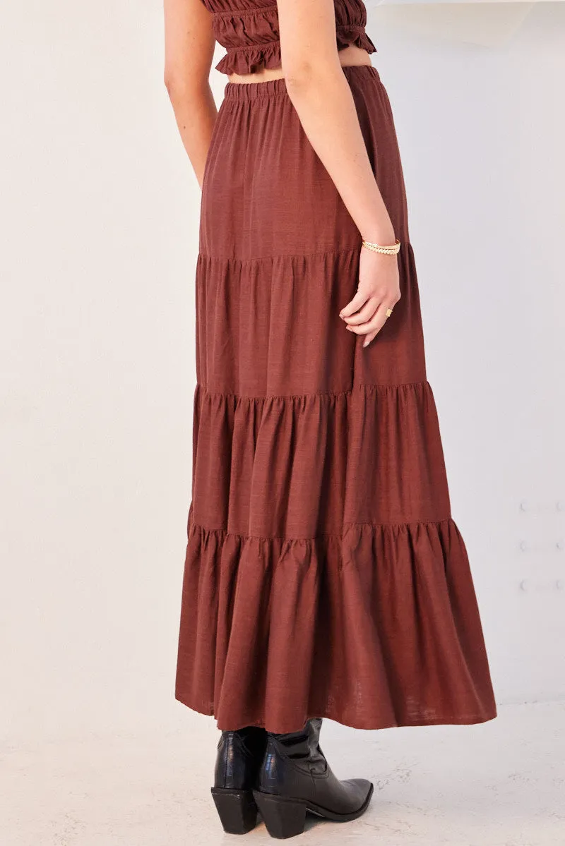 Brown Maxi Skirt Tiered sold by Ally Fashion product image thumbnail 5