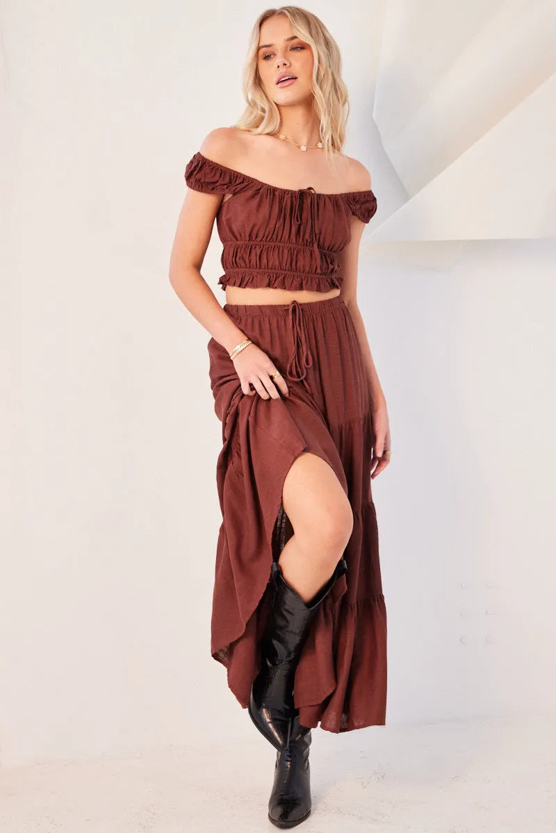 Brown Maxi Skirt Tiered sold by Ally Fashion product image thumbnail 2