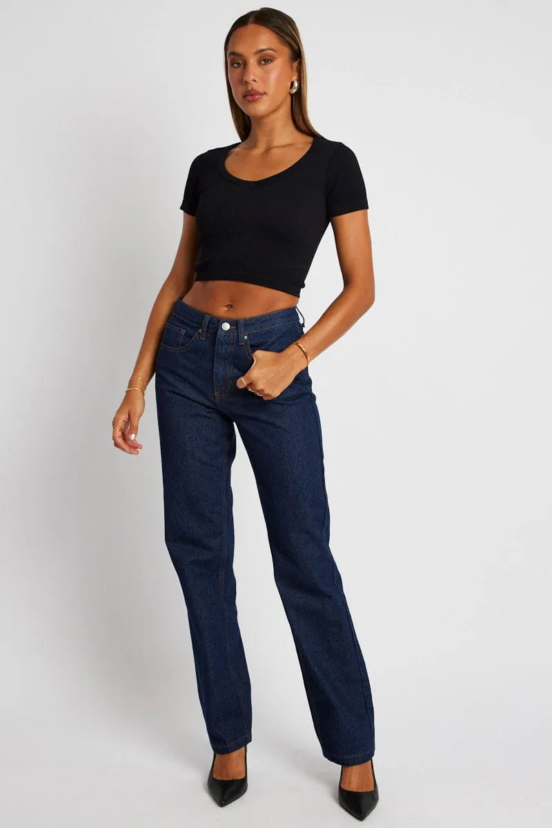 Black Crop T Shirt Short Sleeve V Neck Seamless sold by Ally Fashion product image thumbnail 2