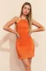 Orange Halter Plisse Bodycon Dress sold by Ally Fashion
