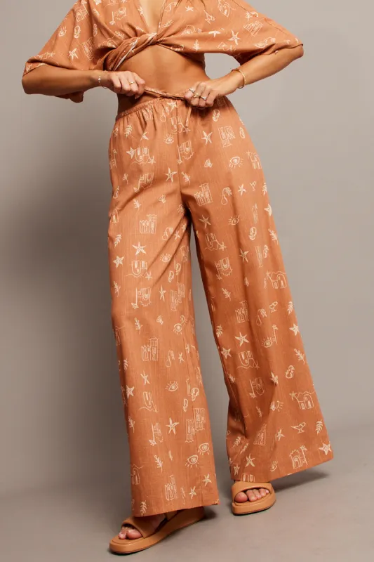 Brown Abstract Wide Leg Pants High Rise sold by Ally Fashion