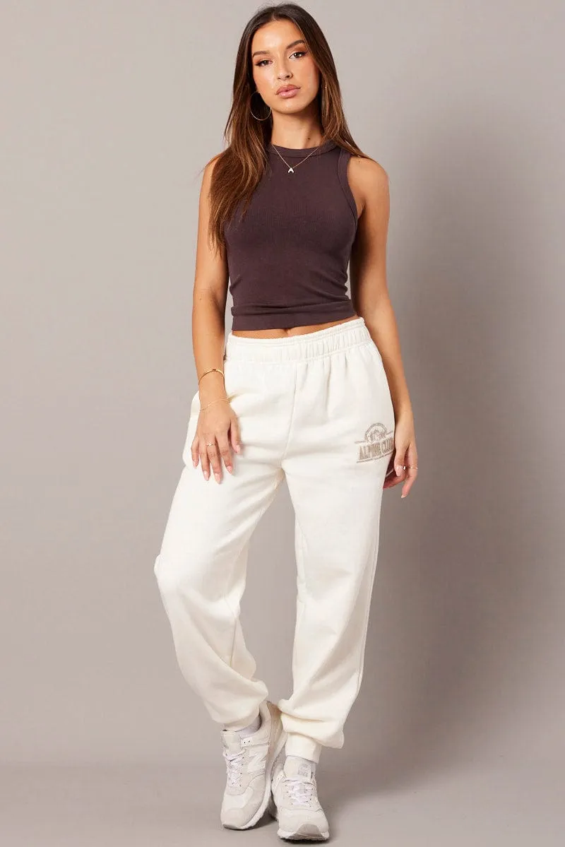 White Track Pants High Rise sold by Ally Fashion product image thumbnail 2