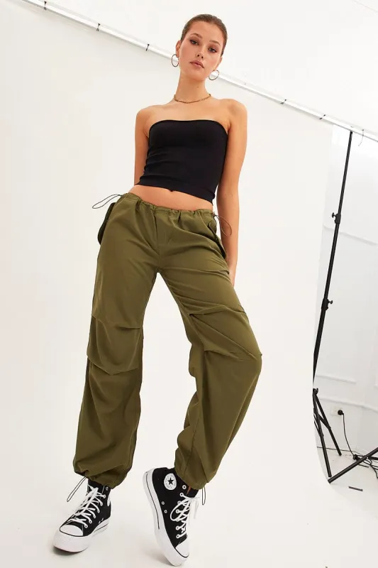 Green Cargo Parachute Low Rise Pants sold by Ally Fashion