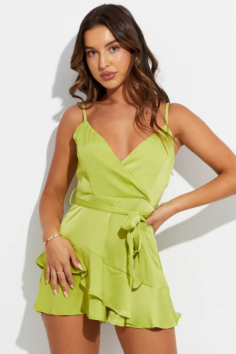 Green Wrap Playsuit Sleeveless Ruffle sold by Ally Fashion