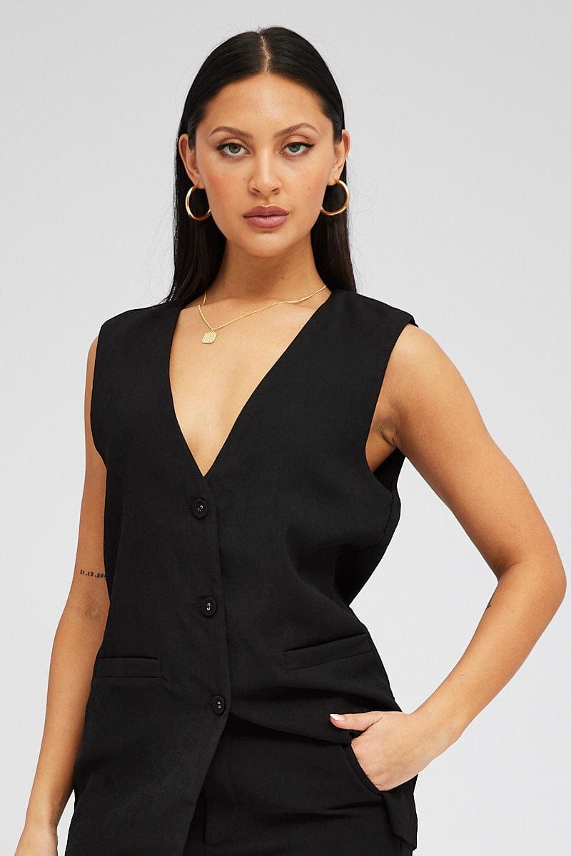 Black Vest Top Sleeveless V Neck Longline Relaxed Fit sold by Ally Fashion product image thumbnail 3