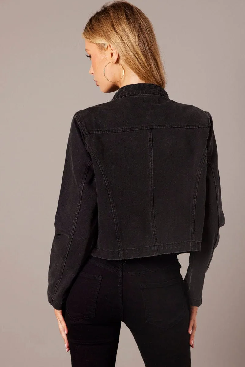 Black Denim Jacket Long Sleeve sold by Ally Fashion product image thumbnail 5