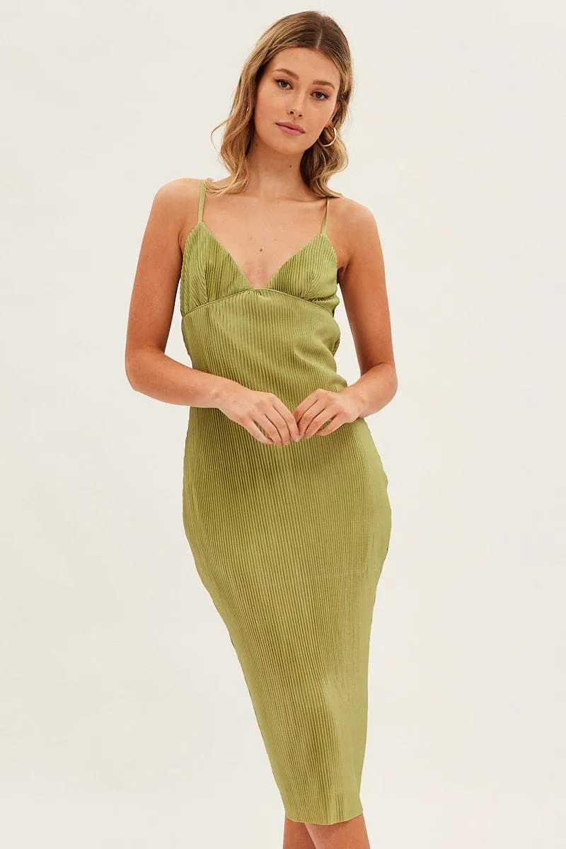 Green Slip Dress Midi Plisse Satin sold by Ally Fashion product image thumbnail 2