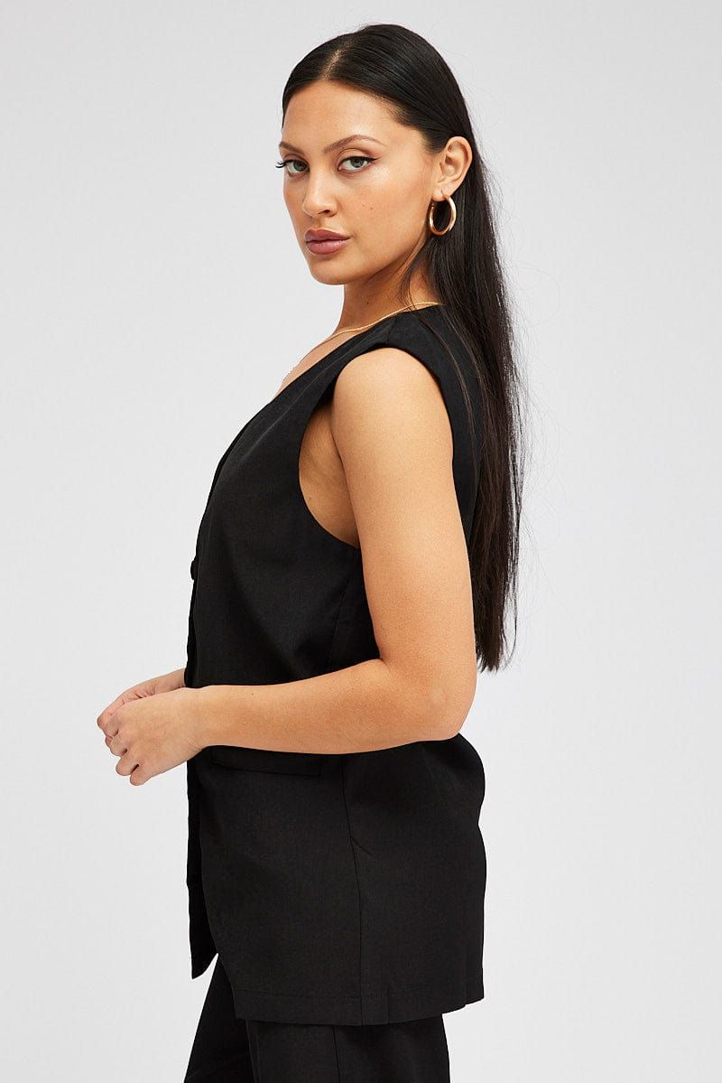 Black Vest Top Sleeveless V Neck Longline Relaxed Fit sold by Ally Fashion product image thumbnail 4