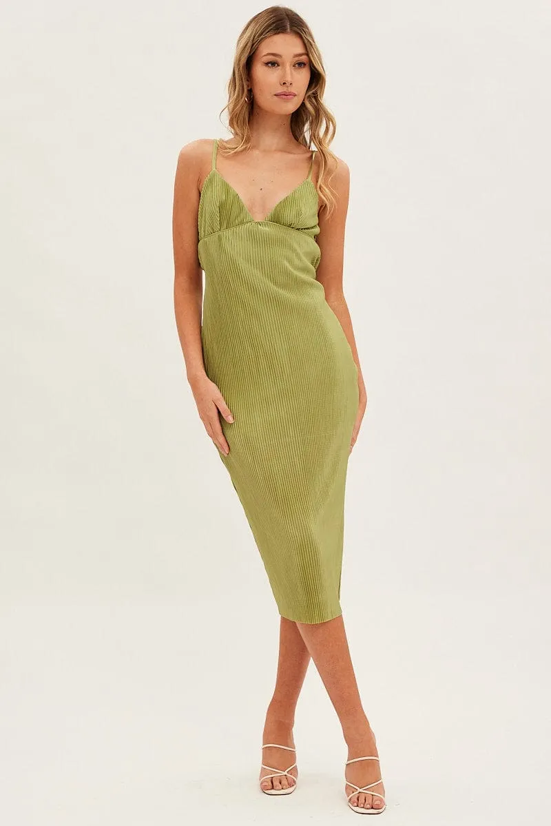 Green Slip Dress Midi Plisse Satin sold by Ally Fashion product image thumbnail 3