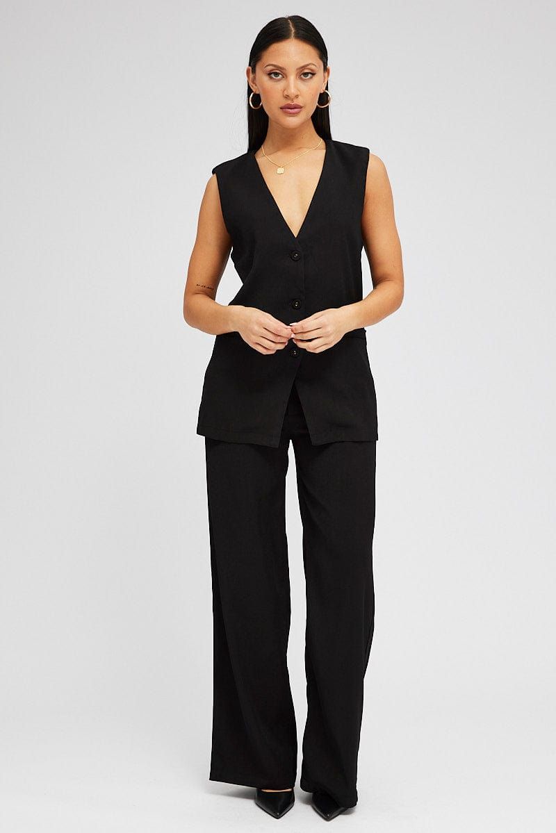 Black Vest Top Sleeveless V Neck Longline Relaxed Fit sold by Ally Fashion product image thumbnail 2