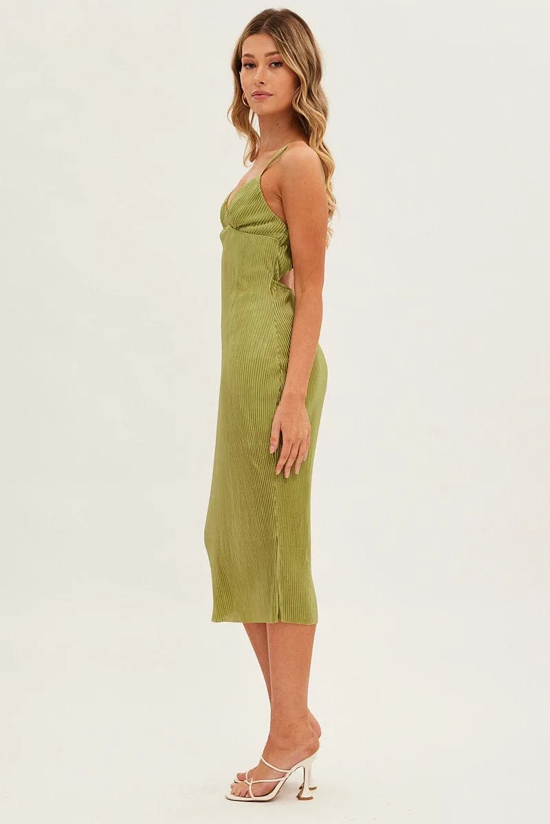 Green Slip Dress Midi Plisse Satin sold by Ally Fashion product image thumbnail 4