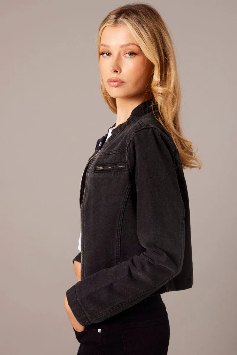Black Denim Jacket Long Sleeve sold by Ally Fashion product image thumbnail 4
