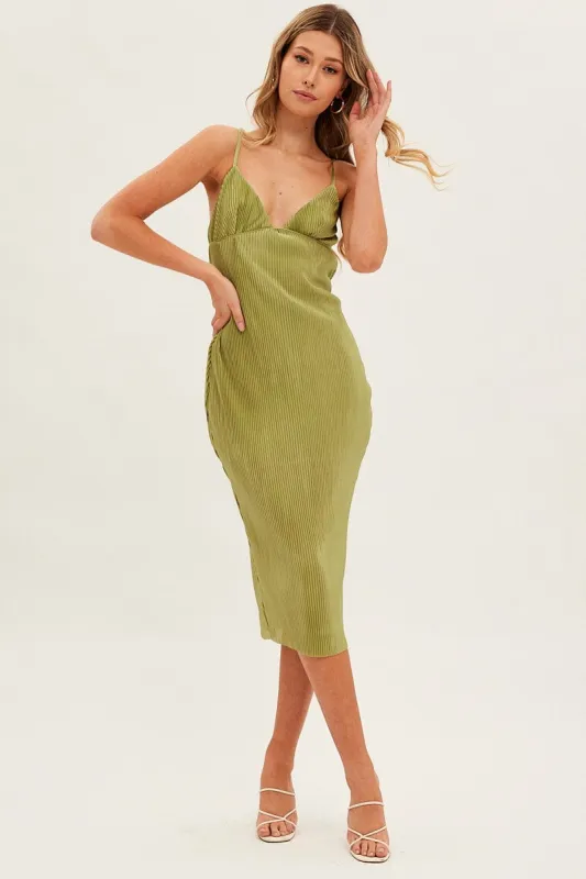 Green Slip Dress Midi Plisse Satin sold by Ally Fashion