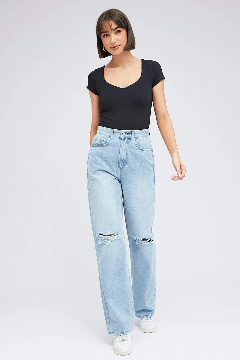 Black Bodysuit Long Sleeve Square Neck sold by Ally Fashion product image thumbnail 3