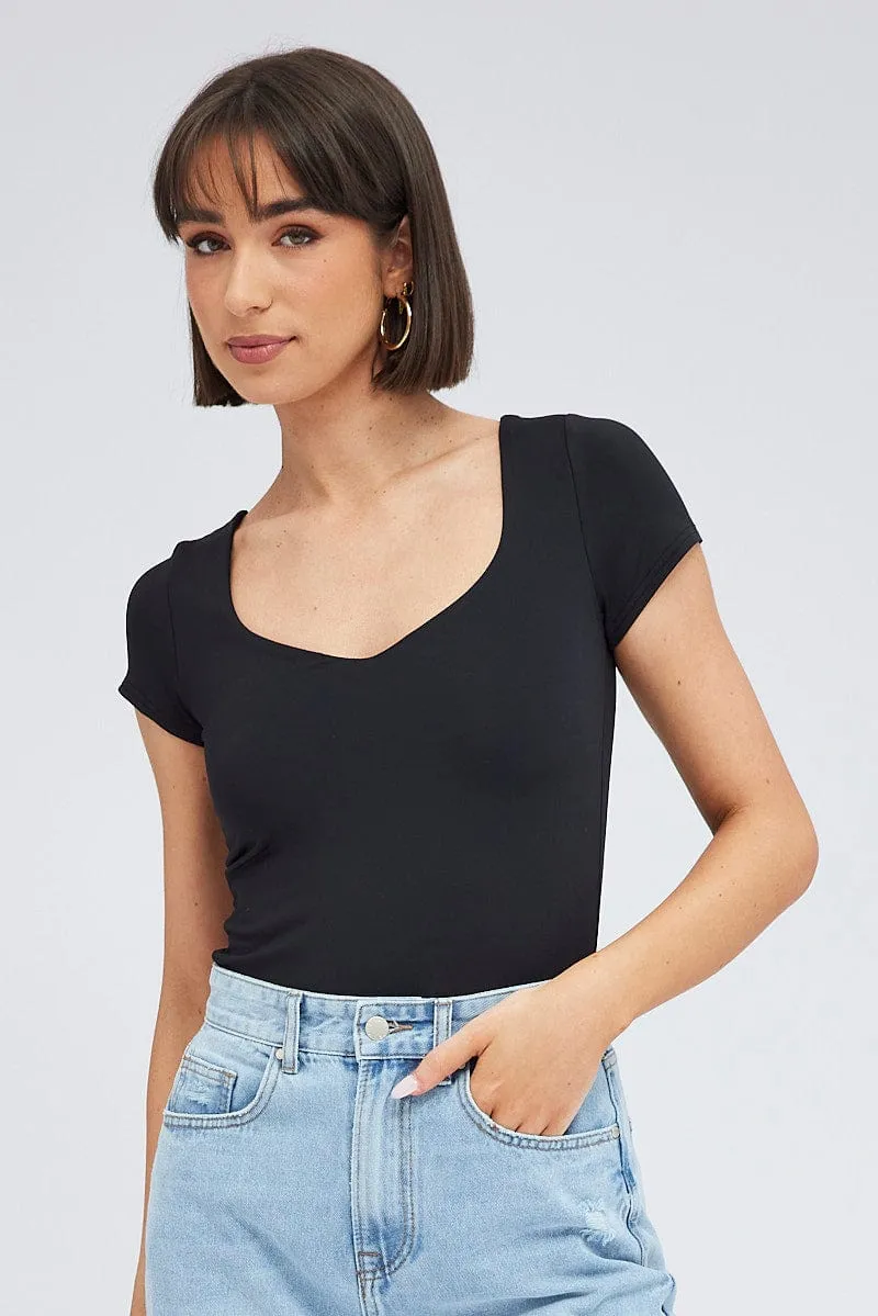 Black Bodysuit Long Sleeve Square Neck sold by Ally Fashion