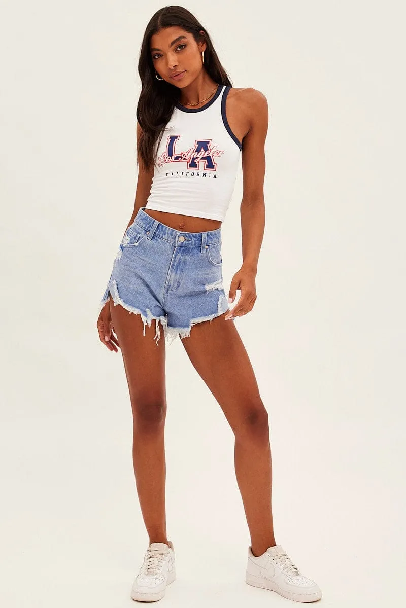 White Graphic Tank La Sleeveless Contrast Bind Crop sold by Ally Fashion product image thumbnail 2