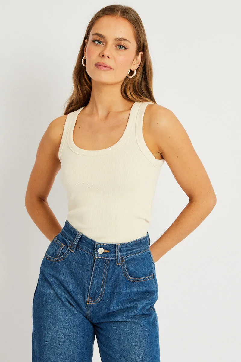 White Singlet Top Contrast Stitch sold by Ally Fashion product image thumbnail 3