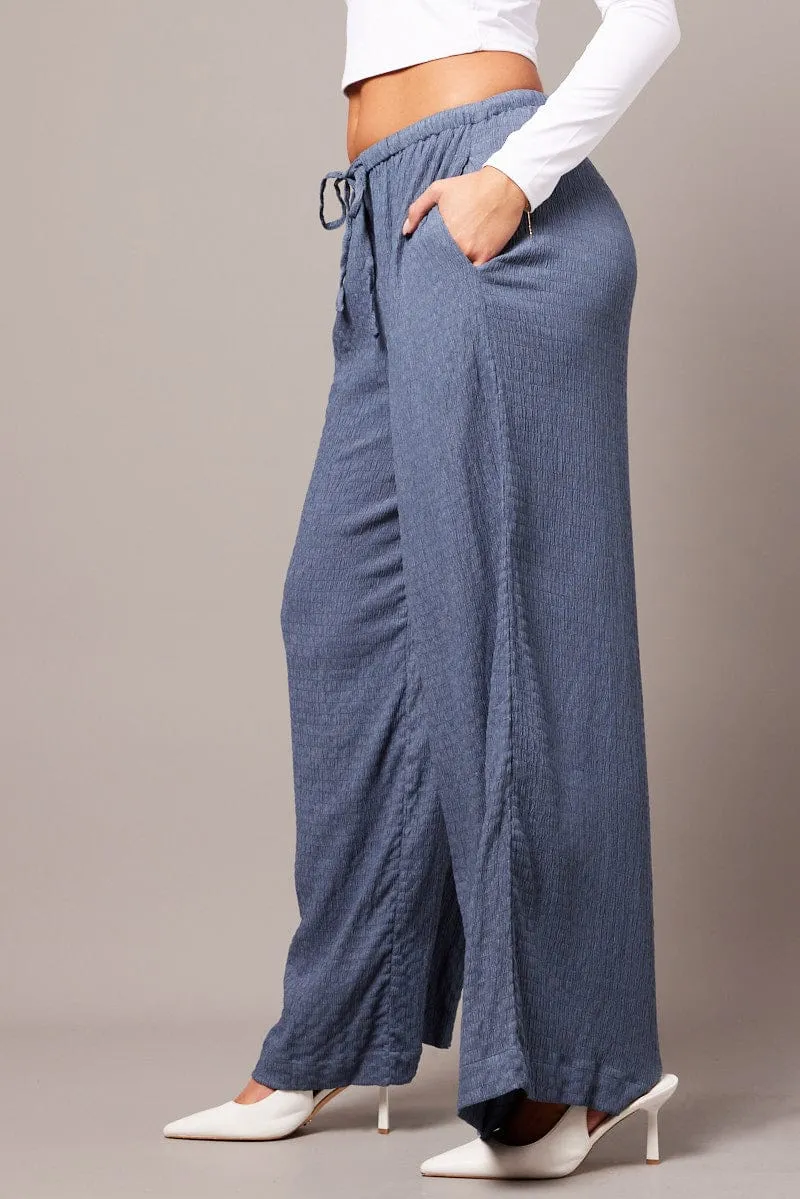 Blue Wide Leg Pants High Rise Textured Fabric sold by Ally Fashion product image thumbnail 4