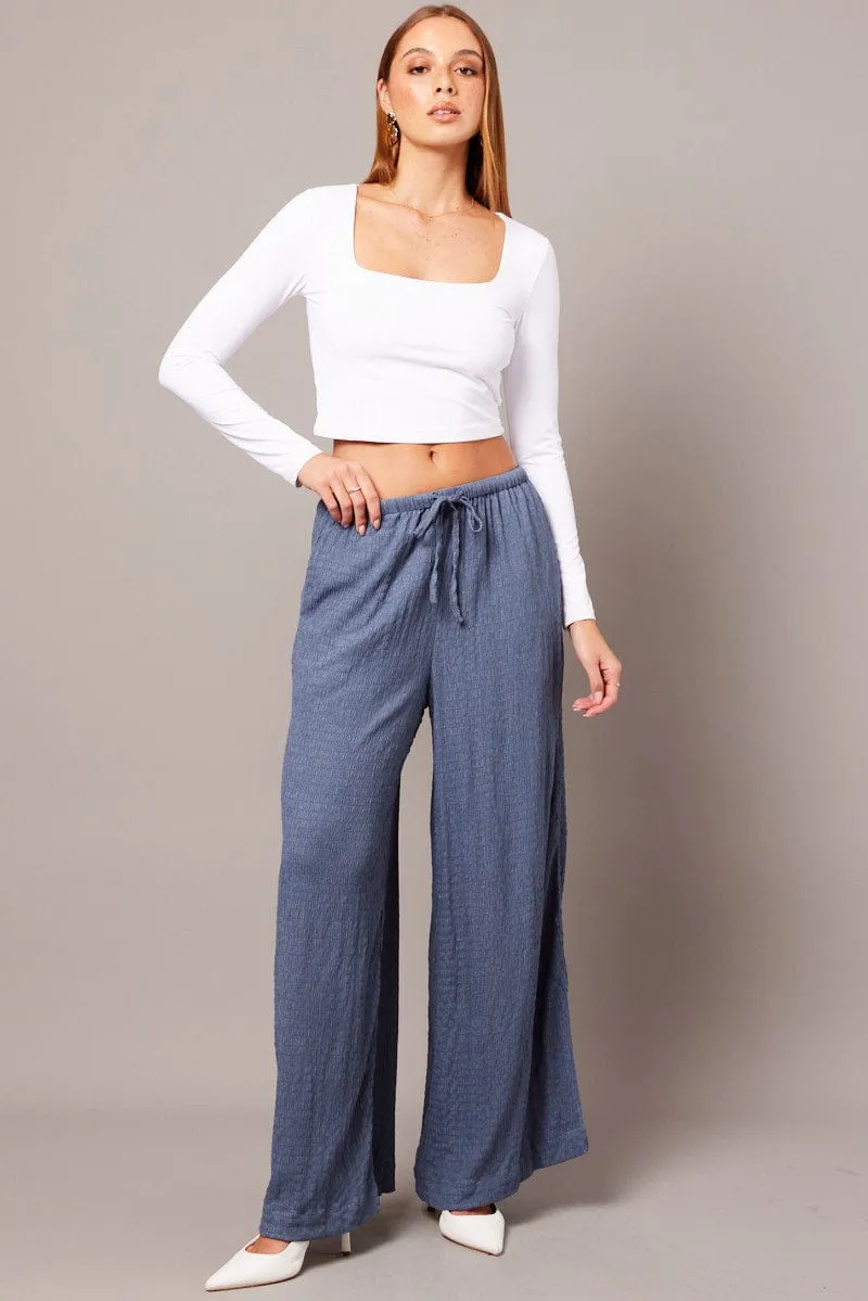Blue Wide Leg Pants High Rise Textured Fabric sold by Ally Fashion product image thumbnail 2