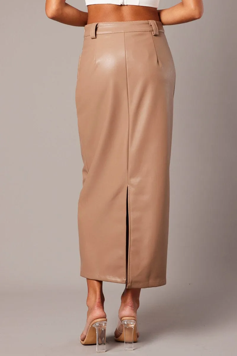 Brown Midi Skirt Faux Leather sold by Ally Fashion product image thumbnail 5