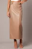 Brown Midi Skirt Faux Leather sold by Ally Fashion