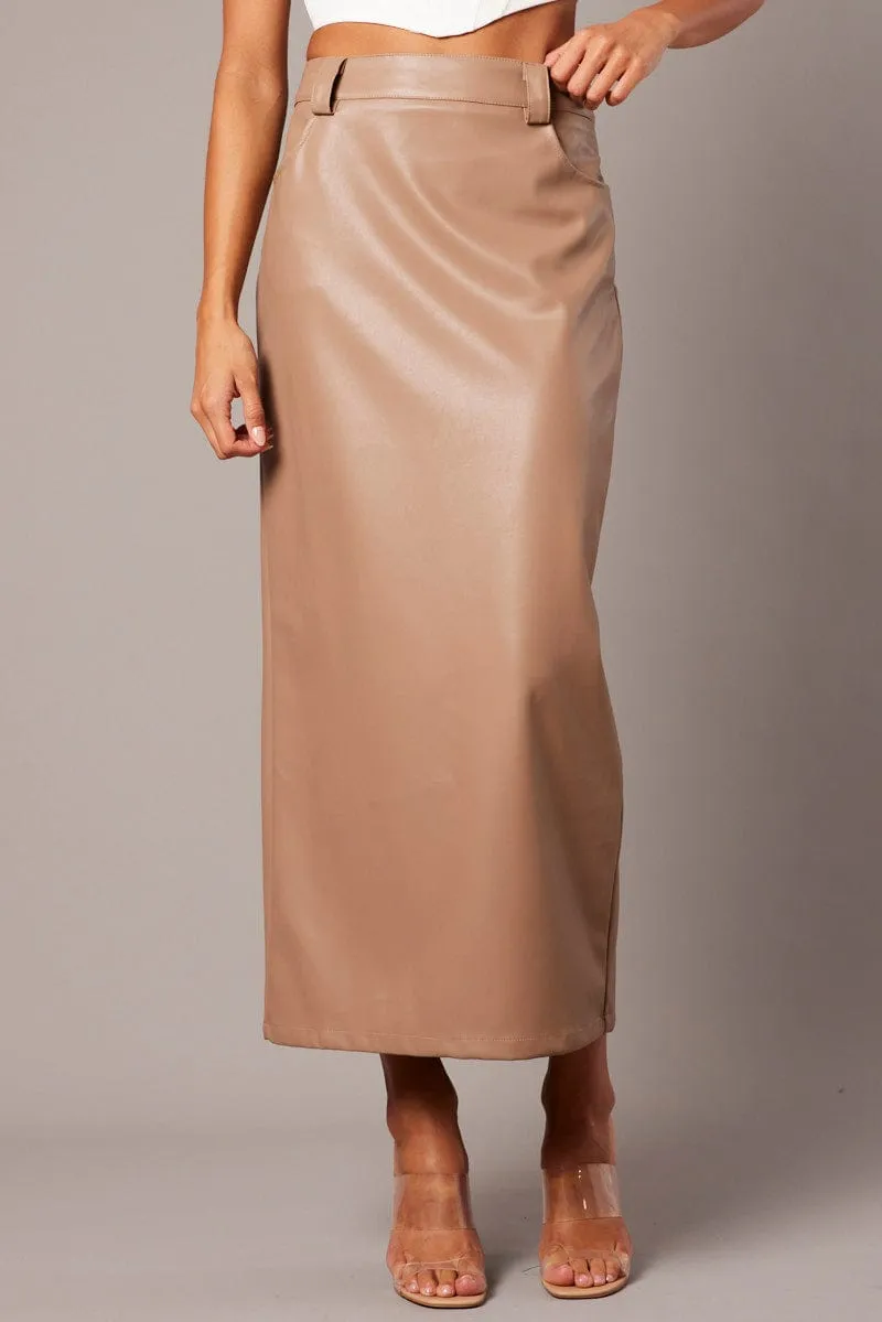Brown Midi Skirt Faux Leather sold by Ally Fashion product image thumbnail 3