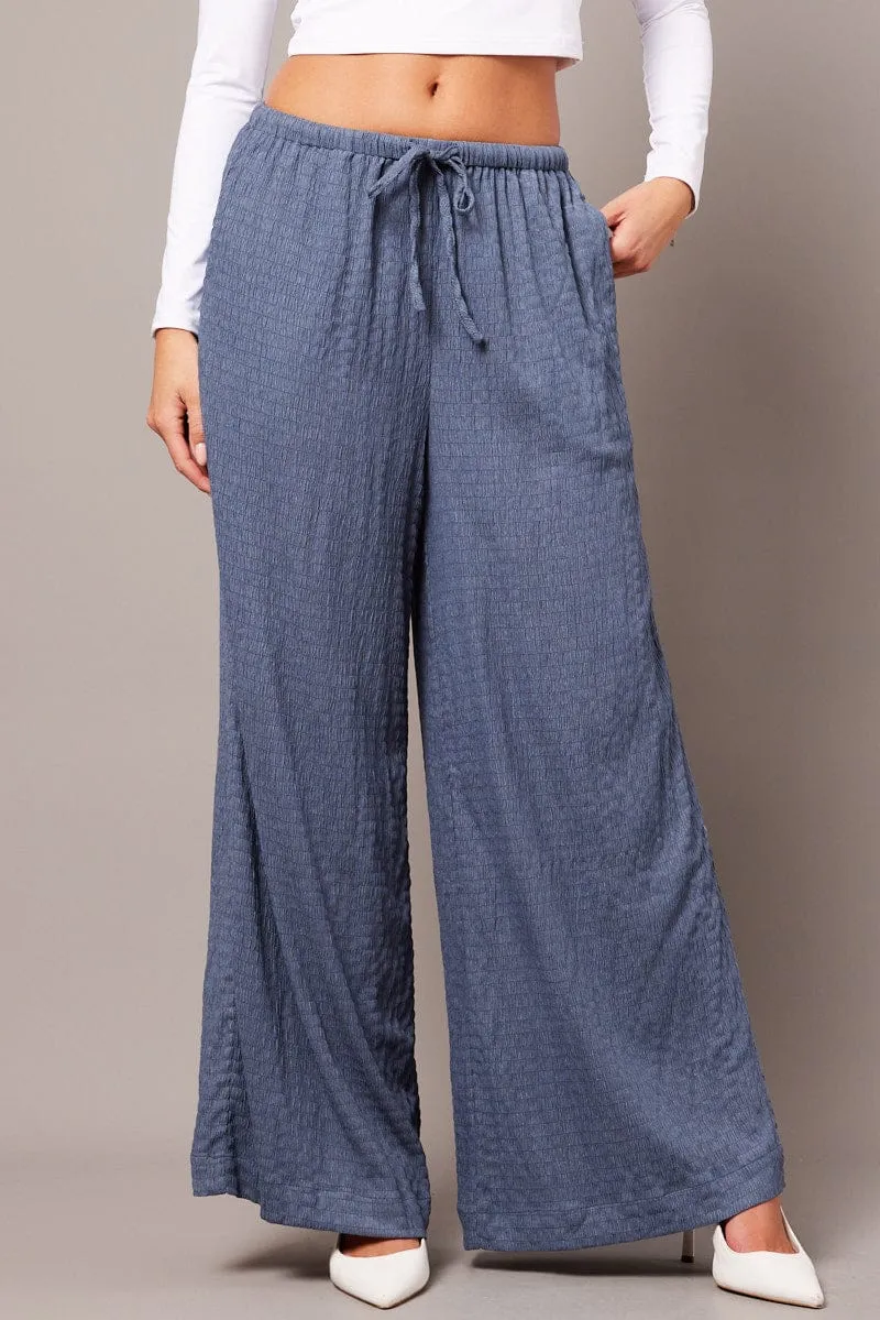 Blue Wide Leg Pants High Rise Textured Fabric sold by Ally Fashion product image thumbnail 3