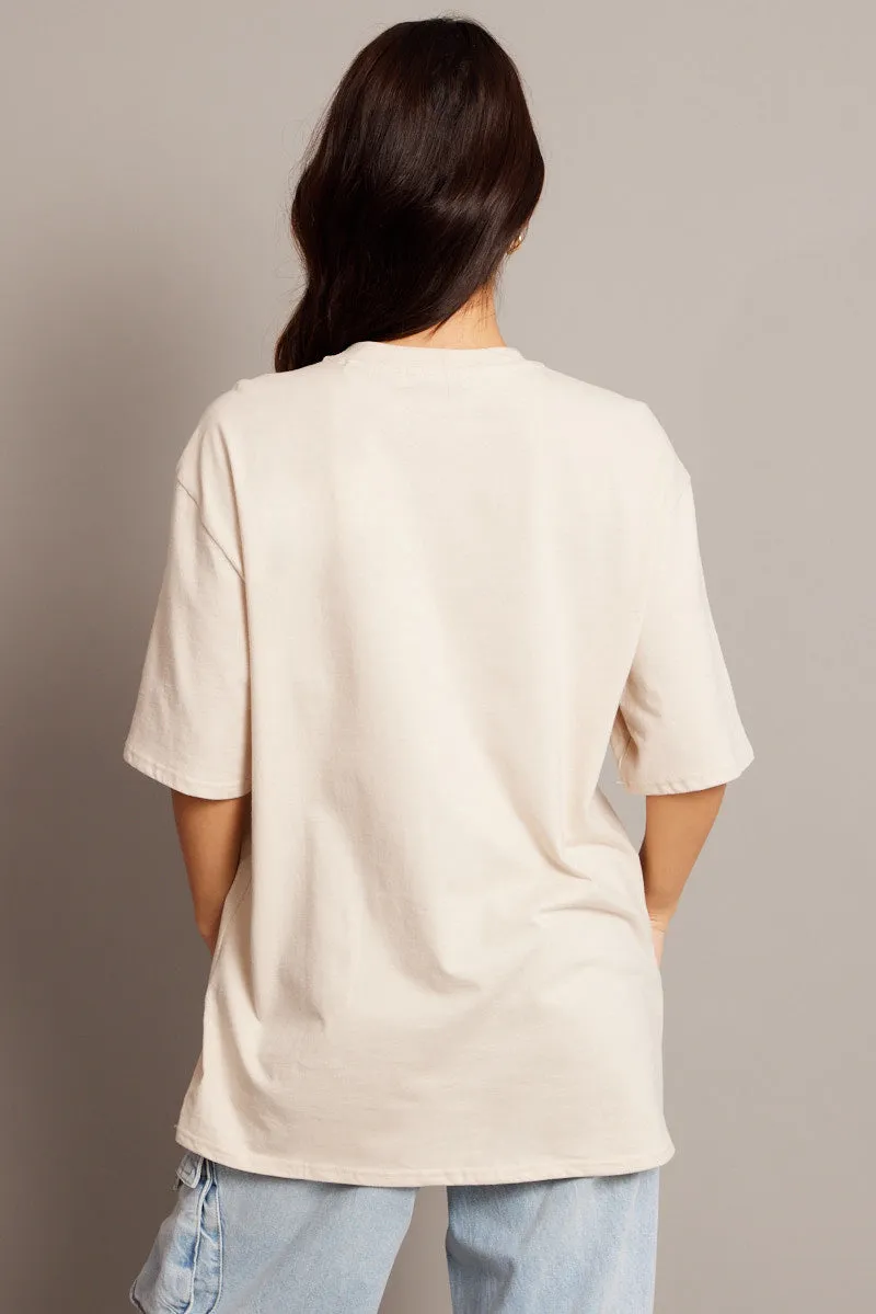 Beige Graphic Tee Short Sleeve Oversized sold by Ally Fashion product image thumbnail 5