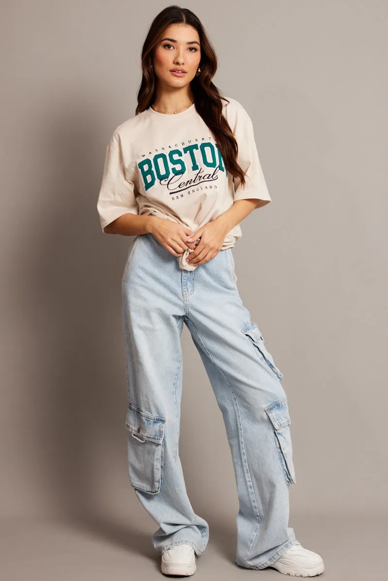 Beige Graphic Tee Short Sleeve Oversized sold by Ally Fashion product image thumbnail 2