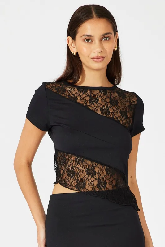 Black Supersoft Lace Top Short Sleeve sold by Ally Fashion