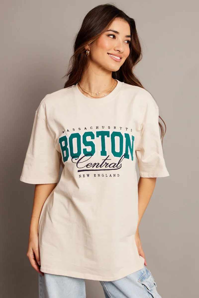 Beige Graphic Tee Short Sleeve Oversized sold by Ally Fashion product image thumbnail 3